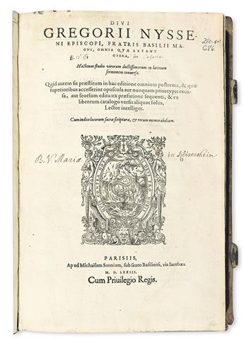 GREGORY of Nyssa, Saint. Opera quae extant omnia.  1573